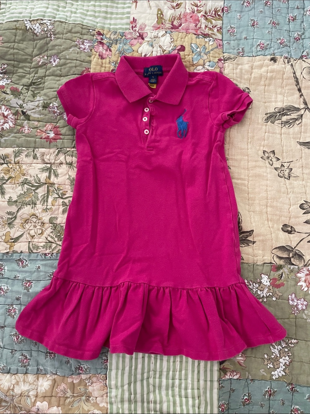 Kids Ralph Lauren Hot Pink Polo Dress with Blue Pony, Size 5
